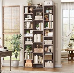 71'' Tall Bookshelf with 21 Cubes, 8 Tier Triple Wide Bookshelf with 8 Adjustable Shelves, 35" Large Bookcase DVD/CD Media Tower Storage, Freestanding