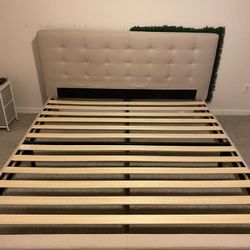 King Sized Button Tufted Bed Frame And Mattress