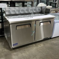 Polarman PLM-S60S 61 1/4" Stainless Steel Sandwich/Salad Prep Table with Two Solid Full Doors, (16) 1/6 Size Pans