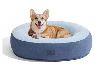 Veehoo Donut Dog Bed Large Size Dog, Calming Round Pet Bed with Removable Washable Cover, Anti-Anxiety Cuddler Cozy Soft Donut Bed with Anti-Slip Bott
