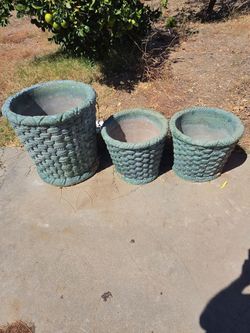 Large concrete basket weave garden pot planter size 25.5"  Dim...25.5 " height 2 other smaller one 20" Dim...16.5" height all 3 for $550 in upland ca