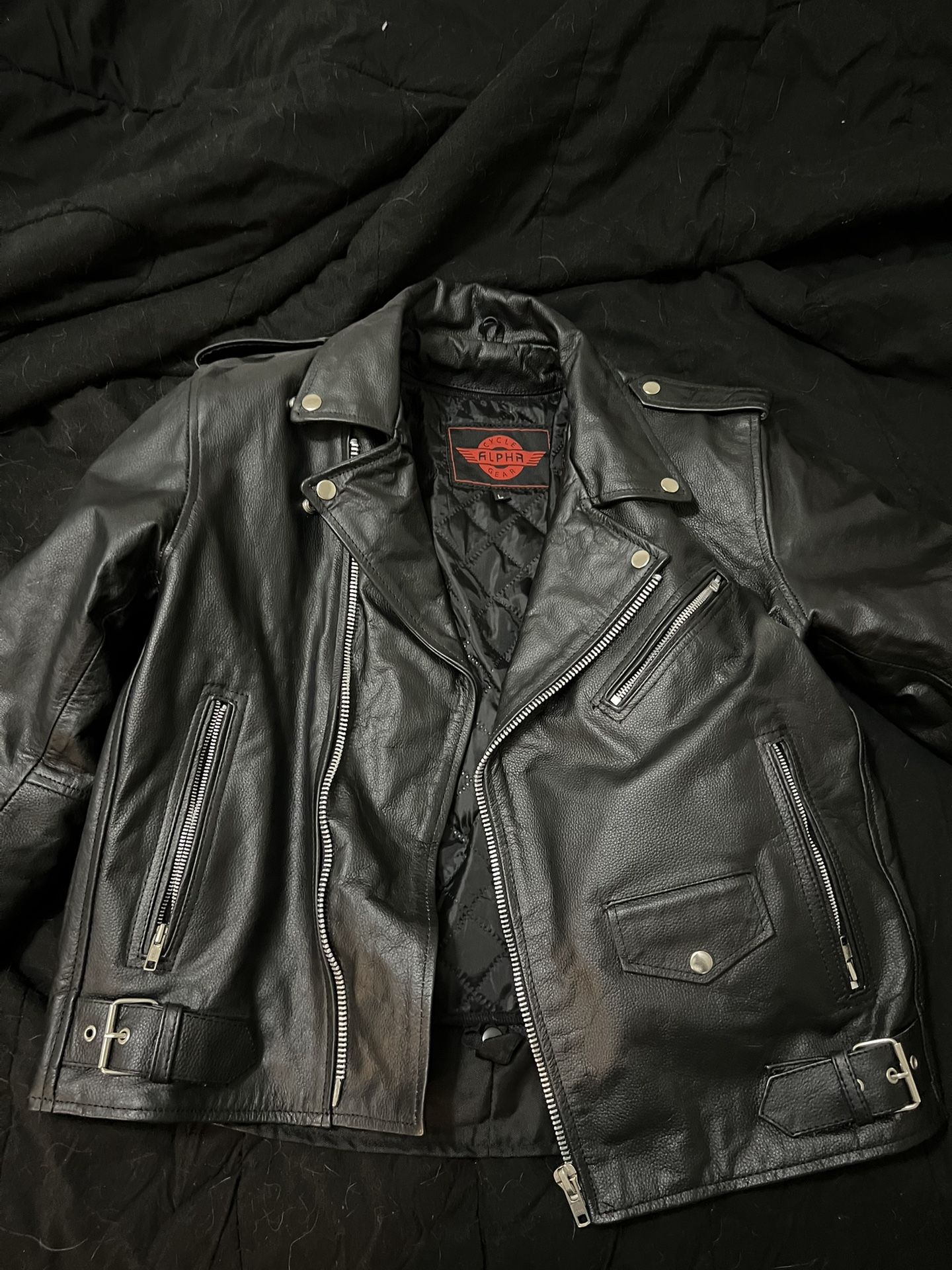 Leather Motorcycle Jacket - L
