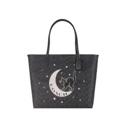 NWT RARE Coach City Tote Signature Canvas With Halloween Cat Graphic Black