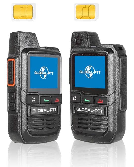 globalptt 2-Pack Global Walkie Talkies with Sim Cards - Handheld PoC Two Way Radios Unlimited Range - Rechargeable PTT Push to Talk Over Cellular Radi