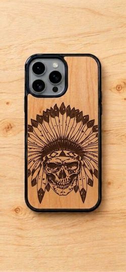Laser-Engraved Skull Wood Phone Cases