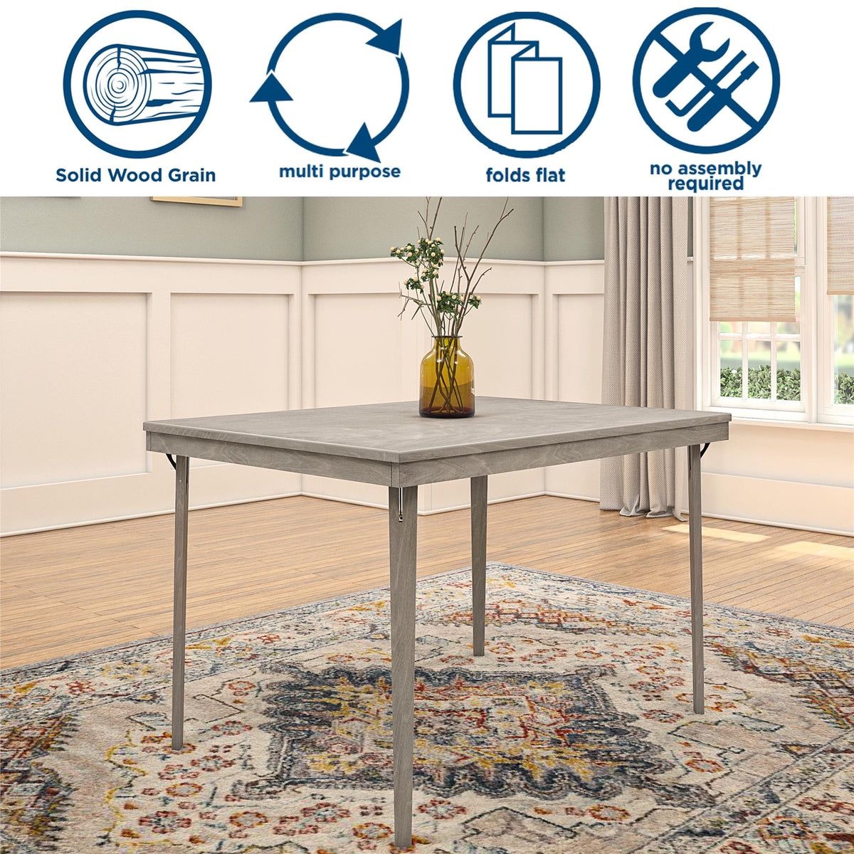 COSCO 44" X 32" RECTANGLE WOOD FOLDING DINING TABLE, GRAY WOODGRAIN,