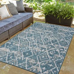 8/10 Outdoor Indoor Blue Rug 