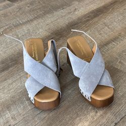 Platform Heel Italian Light Lavender Blue Suede Shoes 