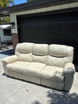 Cream Leather Reclining Sofa