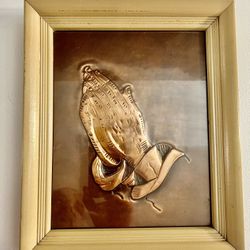 Beautiful Vintage Copper Plaque Art Praying Hands 12 X 10 mm