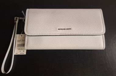 MK JET SET WHITE LEATHER MD FLP WALLET