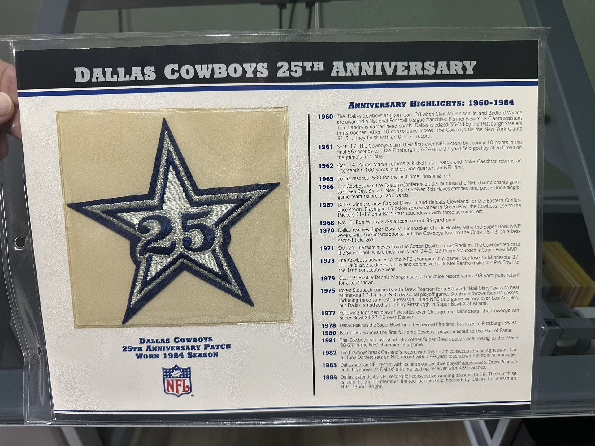 Dallas Cowboys Official 25th Anniversary Patch.