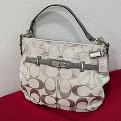 Authentic COACH Chelsea Ashlyn Signature C's  Shoulder Bag - Silver Gray women purse Canvas