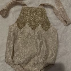 Baby Onesie In Lace Detail 