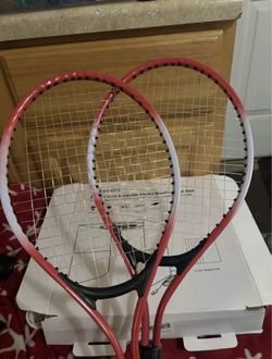 Set Of Red Junior Tennis Racquets Pre-Strung Great Condition! Kids Youth Tennis