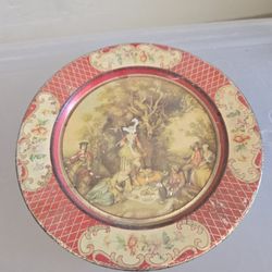 Vintage Dahar Decorated Ware Tin Plate Belguom Victorian Scene Cottage Plate