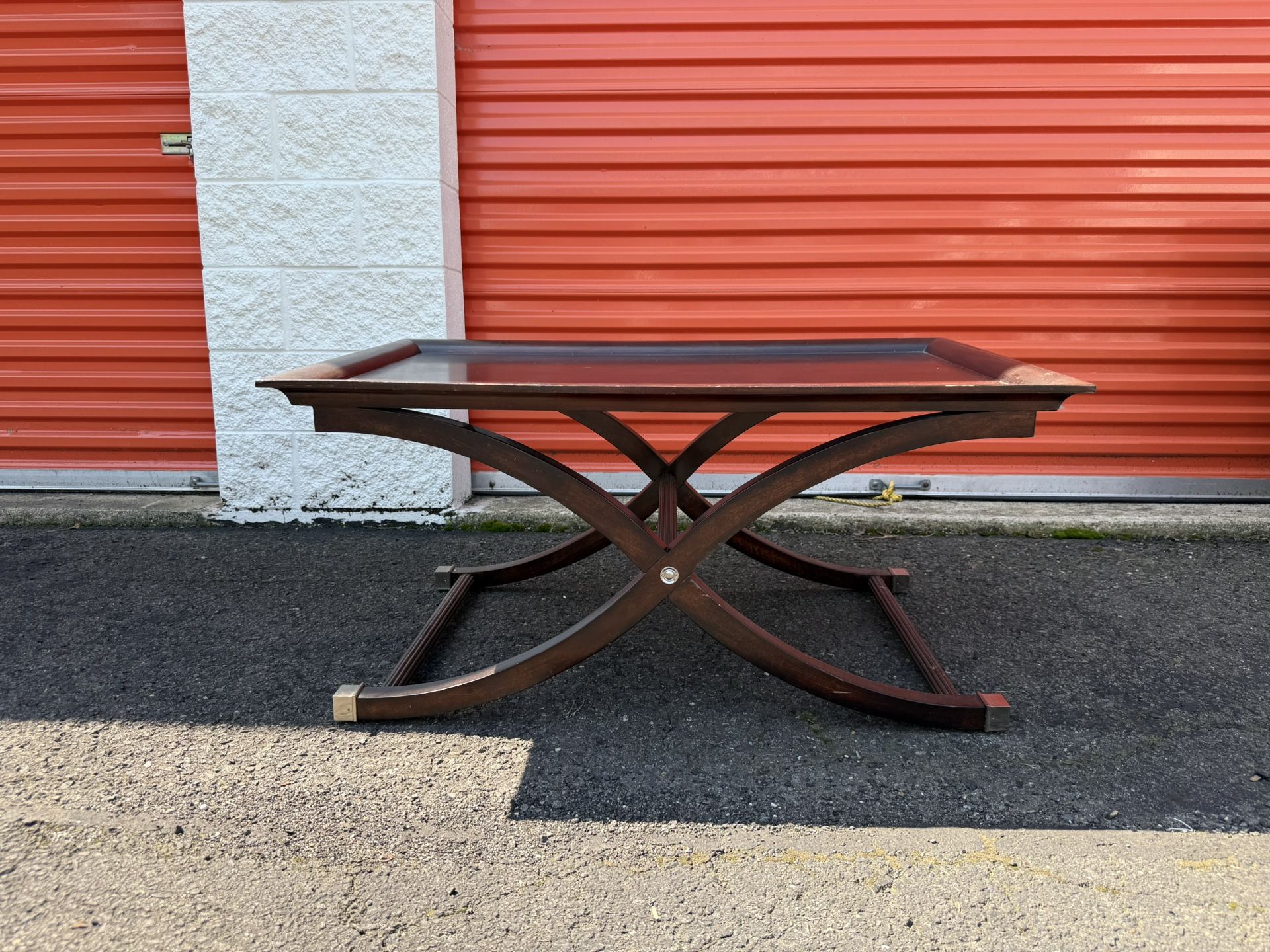 Elegant Espresso Wooden Coffee Table – Curved Base Design