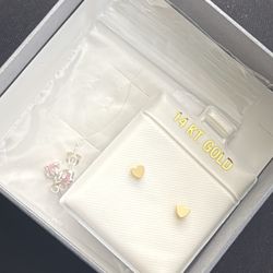 14k Gold Earring And Sterling Silver Pair. Both Hearts 