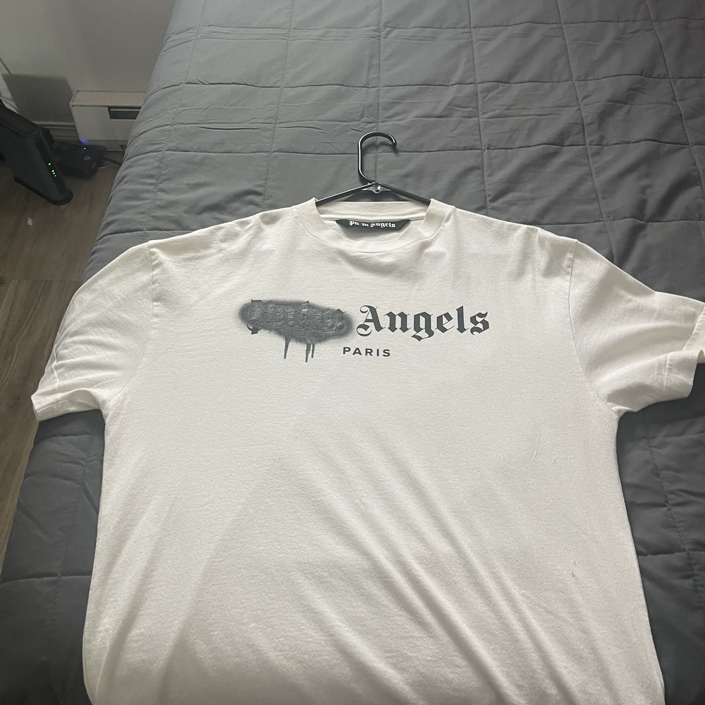 Palm Angels T-shirt Paris Sprayed Logo In Cotone In White