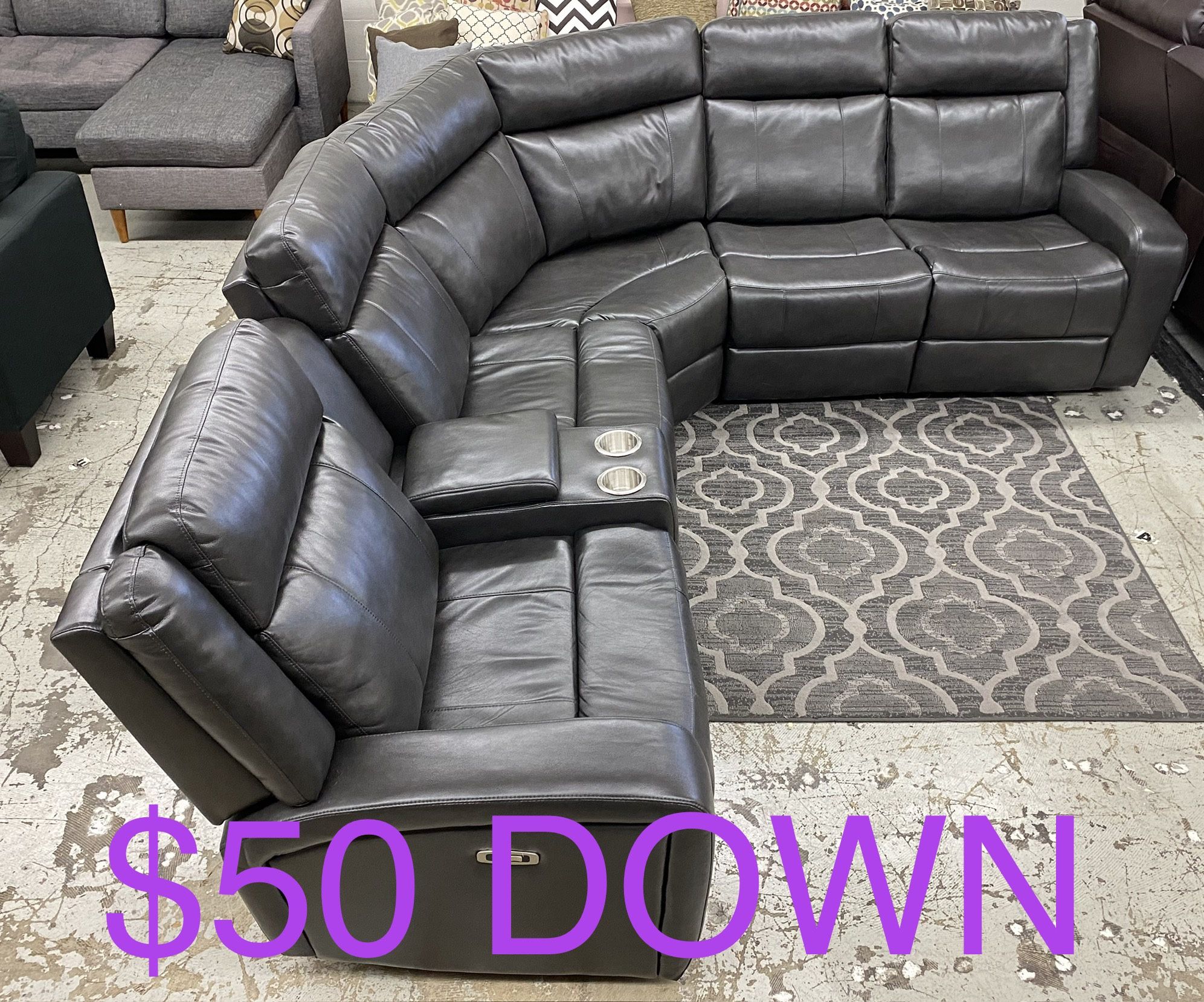 ($50 Down / Free Delivery) Grey 3 PCS Power Recliner Sectional
