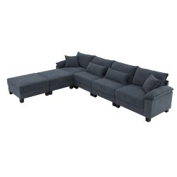 133*65 Corduroy Modular Sectional Sofa,U Shaped Couch with Armrest Bags,6 Seat Freely Combinable Sofa Bed,Comfortable and Spacious Indoor Furniture fo
