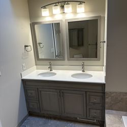 60” Vanity With 2 Undermount Round Sinks.