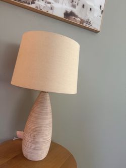 Textured Ceramic _ Lamp with Linen Shade