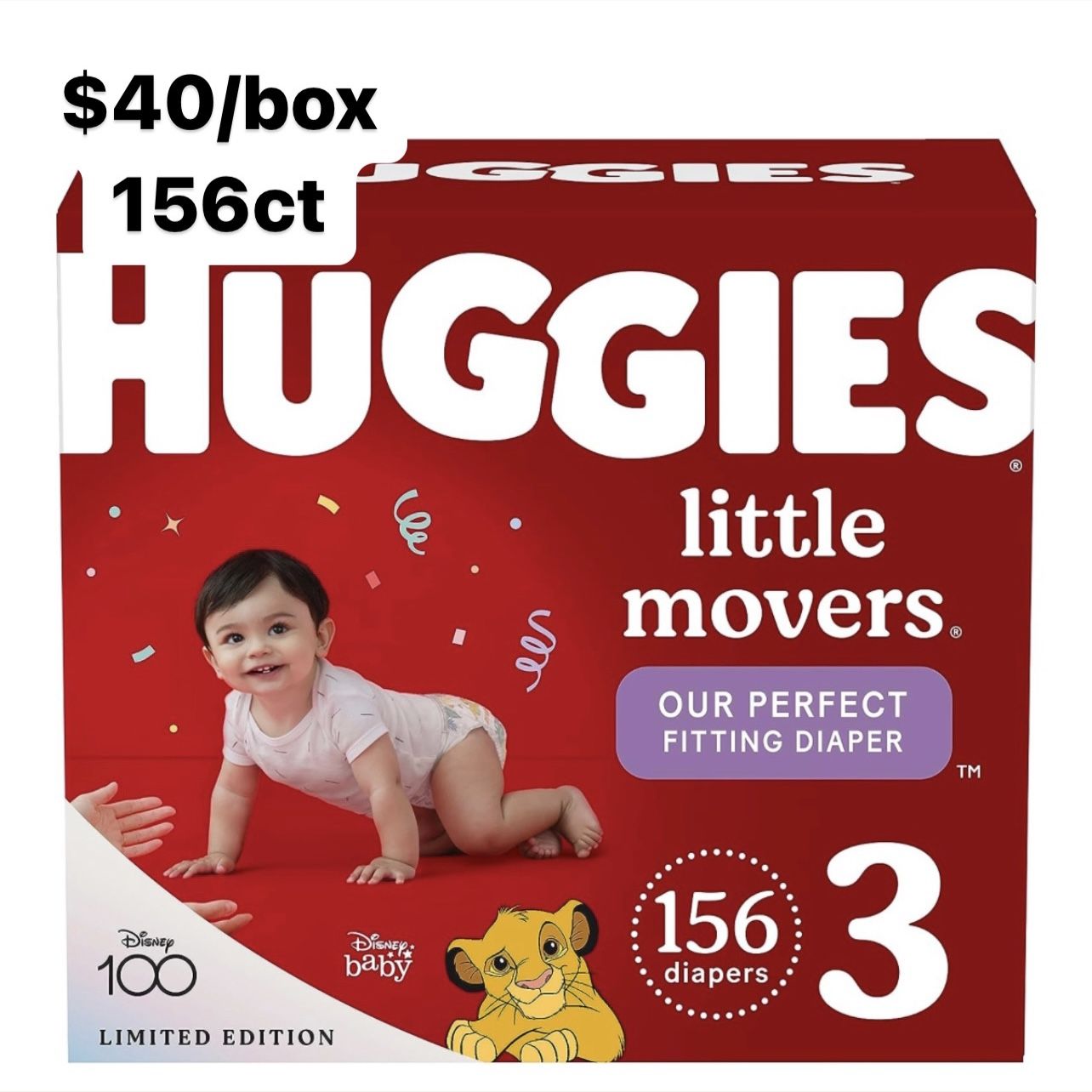 Size 3 (16-28 Lbs) Huggies Little Movers (156 Baby Diapers)