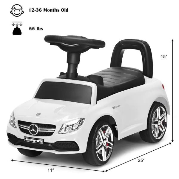AMG Mercedes Benz Licensed Kids Ride On Push Car with Music Horn and Storage in White