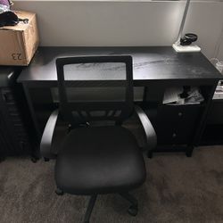 Black Computer Desk W/ Two Drawers and Computer Chair 