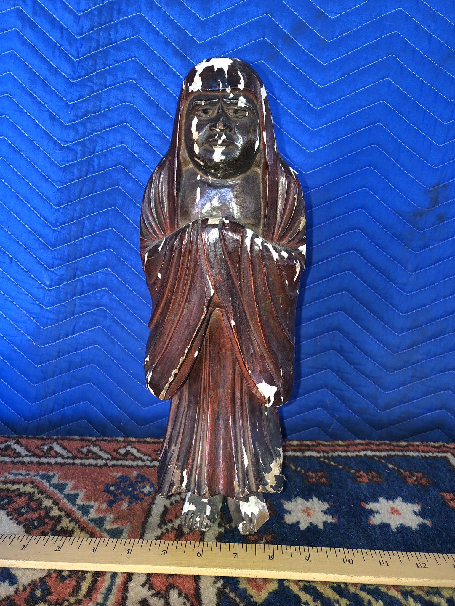 Vintage Chinese Wood Carved Deity 14” Tall