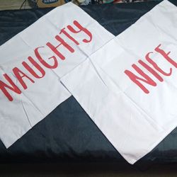 Naughty and Nice Christmas Pillowcases Set of 6 Red Gray Plaid Queen Bed Sheets 