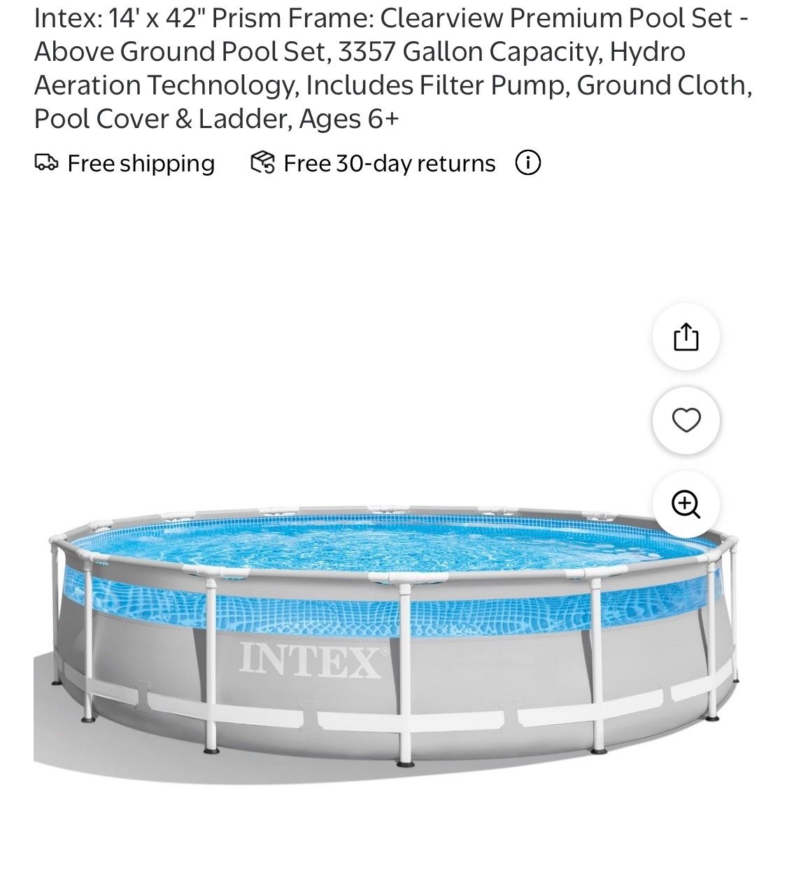 Intex: 14' x 42" Prism Frame: Clearview Premium Pool Set - Above Ground Pool Set, 3357 Gallon Capacity, Hydro Aeration Technology, Includes Filter Pum