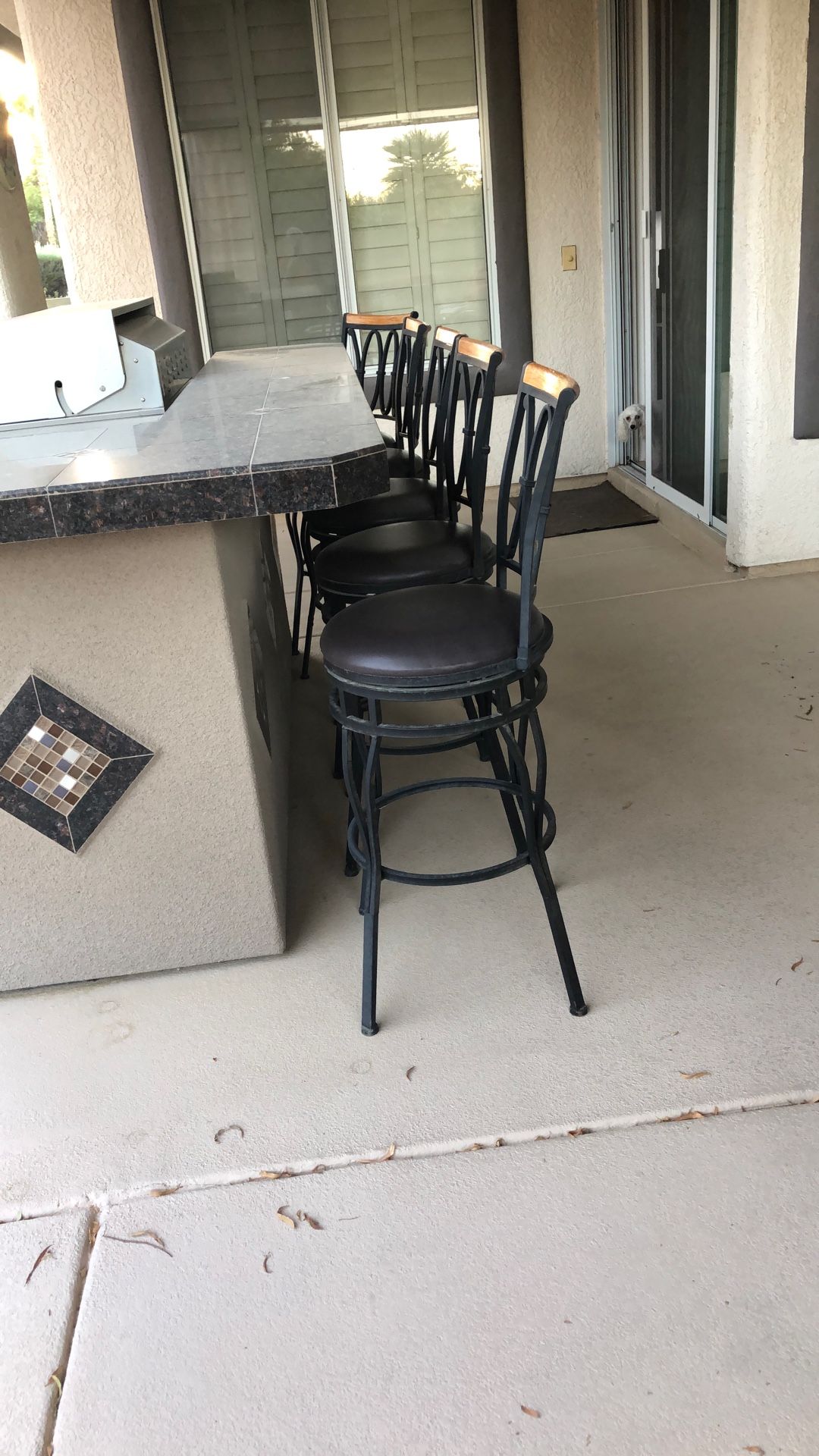 5 Patio Brown And Black Iron Bar Stools