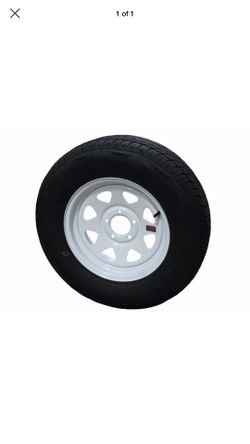 Radial Trailer Tire On White Rim ST225/75R15 Load D (5 Lug On 4.5") Spoke Wheel
