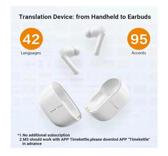 Timekettle M3 Language Translator Earbuds, Two Way Translator Device with APP for 40 Languages and 13