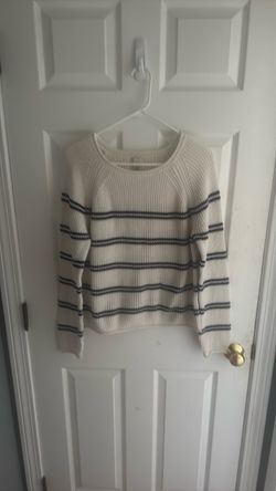Cream Striped Knit Crop Sweater