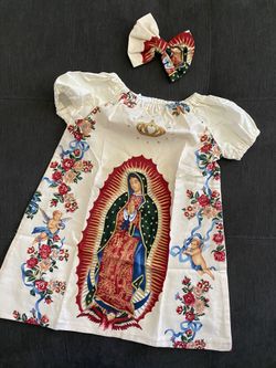 Toddler girls size 2t Our Lady of Guadalupe dress with matching bow