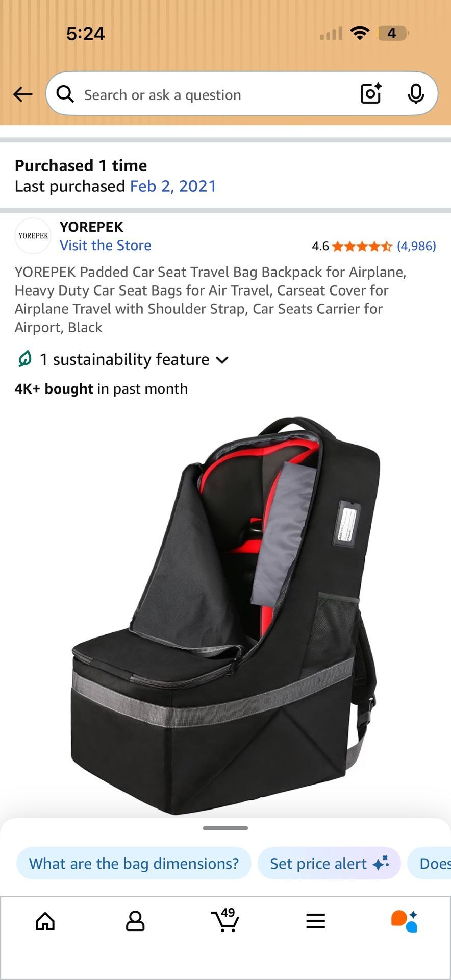 Car Seat Travel Backpack