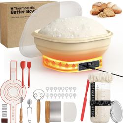 Heating Sourdough Starter Kit, 4L Electric Thermostatic Silicone Square Foldable Banneton Bread Proofing Basket with 6 Timer & Temp Settings for Dough