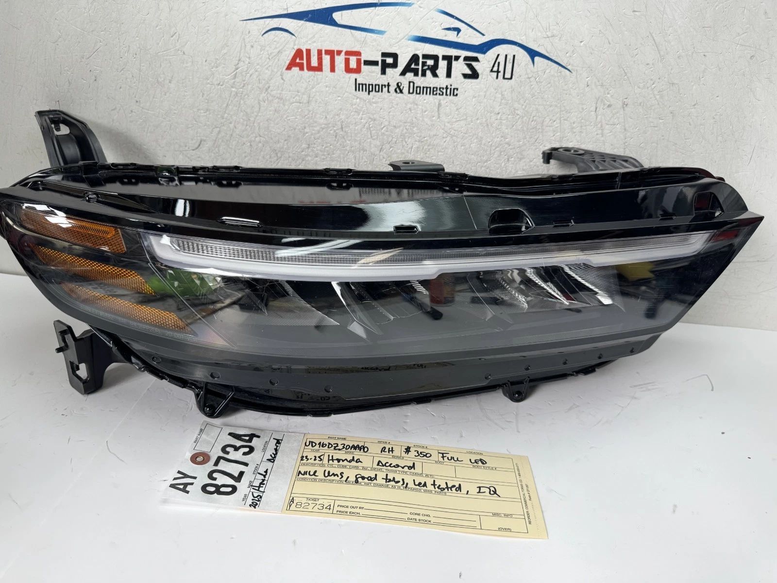 2023 - 2024 2025 HONDA ACCORD RIGHT PASSENGER LED HEADLIGHT OEM AY82734