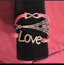 Love infinity eiffel tower charms red bracelet