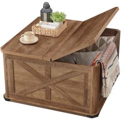 Farmhouse Coffee Table with Storage, Square Coffee Table for Living Room, Center Table with Flip-Top Lids, Honey Brown ULCT232K41 