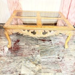 Burled wood and glass coffee table