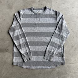 2010s Grey Striped Thermal Long Sleeve T-Shirt - XL