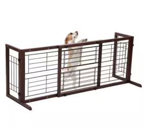 38 in. W to 71 in. W Freestanding Pet Gate, Dog Gate for Stairs and Doorways, Brown