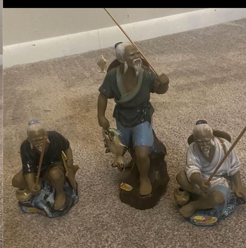 Vintage ceramic Chinese Mud men /Fisherman figurines