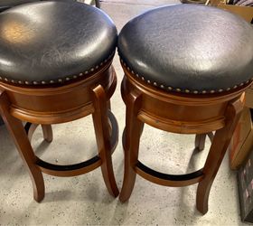 Set of 2 Swivel Bar Stools - Solid Wood & Leather (Boraam Cordova Style)