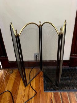 Vintage Four-Panel Black Mesh Folding Fireplace Screen
