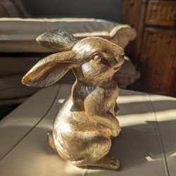 6.5" Easter Bunny Golden Table Centerpiece Gold Decor Outdoor Indoor Statue Icon Pottery Barn West Elm Non Stuffed Animal Decoy 